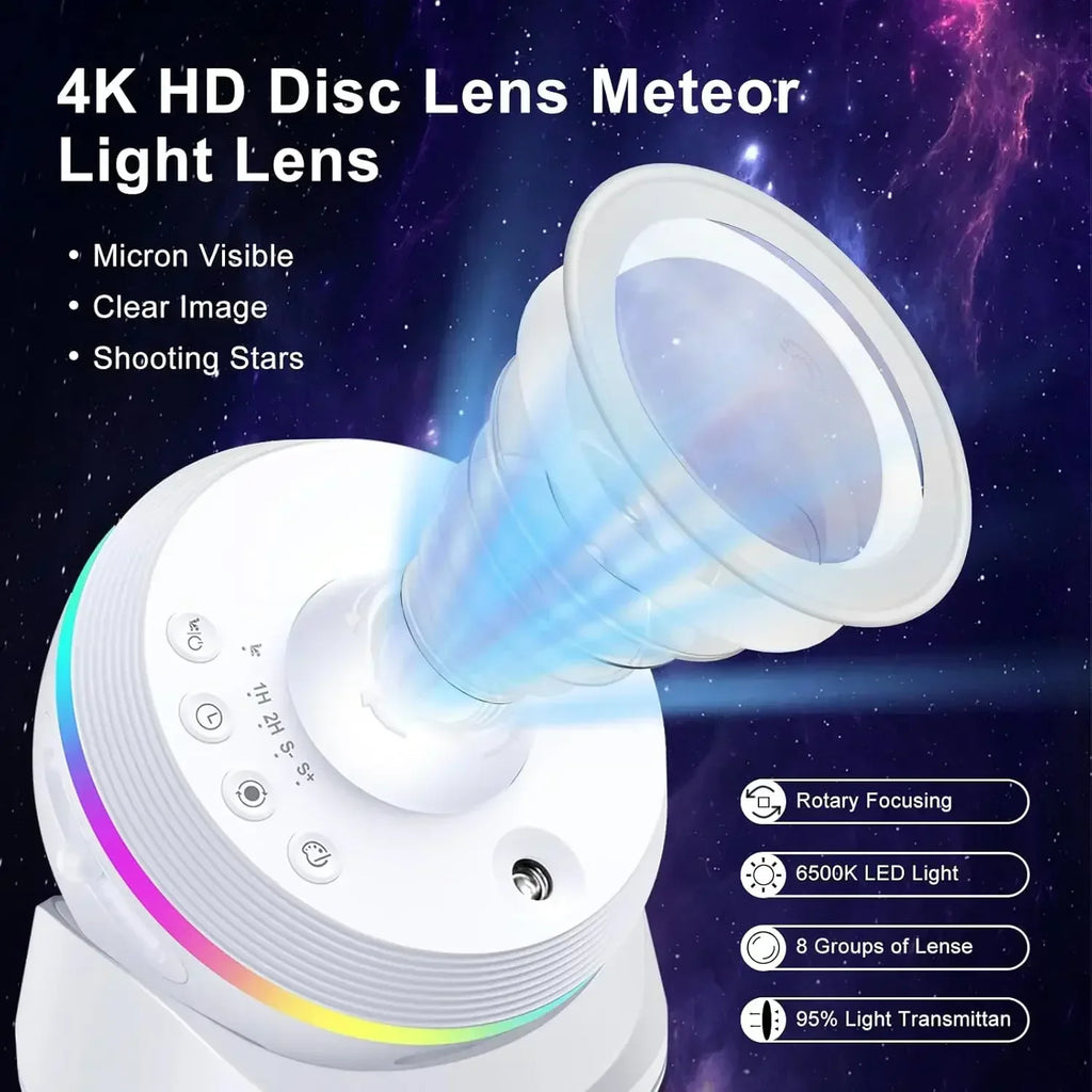 LED Galaxy Star Projector 4K HD 13-in-1 | 360° Rotation | Bedroom Night Light