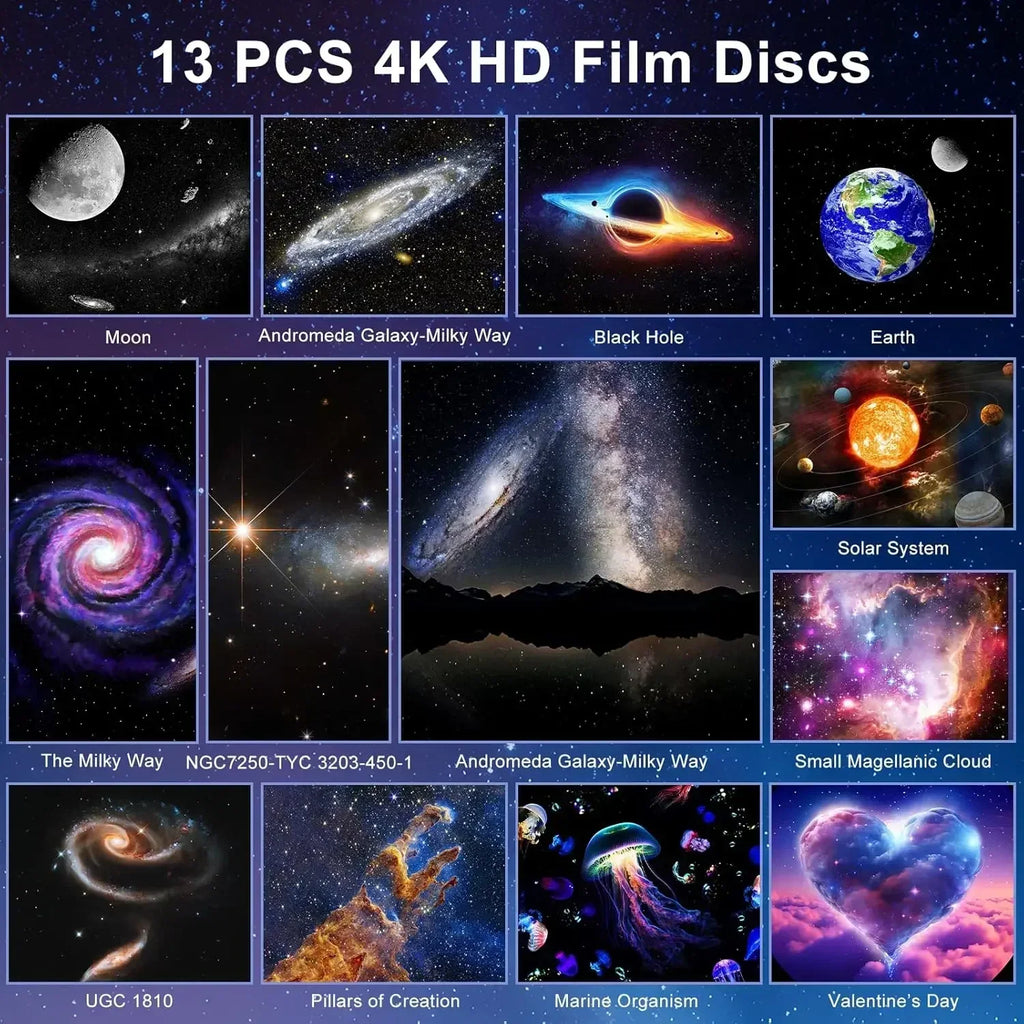 LED Galaxy Star Projector 4K HD 13-in-1 | 360° Rotation | Bedroom Night Light